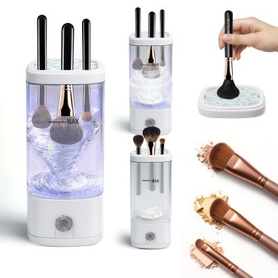 AiDwell 3 IN 1 Electric Makeup Brush Cleaner Machine With Dryer, Holder, Portable Automatic USB Cosmetic Brushes Cleaner Tool Deep Cleaning for All Size Beauty Makeup Brush Set, Sponges, Blush Brush