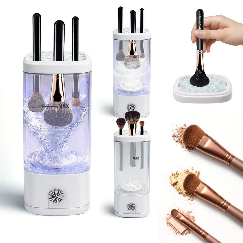 AiDwell 3 IN 1 Electric Makeup Brush Cleaner Machine With Dryer, Holder, Portable Automatic USB Cosmetic Brushes Cleaner Tool Deep Cleaning for All Size Beauty Makeup Brush Set, Sponges, Blush Brush