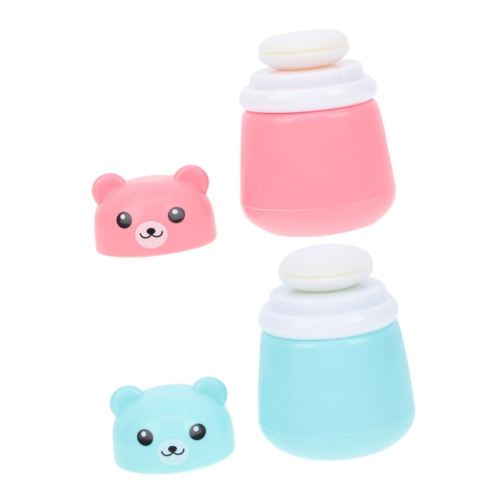 2Pcs Powder Puff Case Cartoon Bear Shape Container Soft Sponge Puff for Powder Portable and Leak for After Bath Use