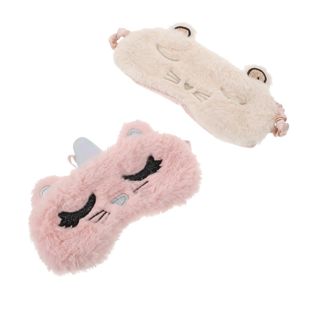 PartyKindom 2Pcs Plush Eye Mask Set Breathable Sleeping Blindfolds for Fatigue Relief Cute Cat Design Eye Covers for Students and Travelers