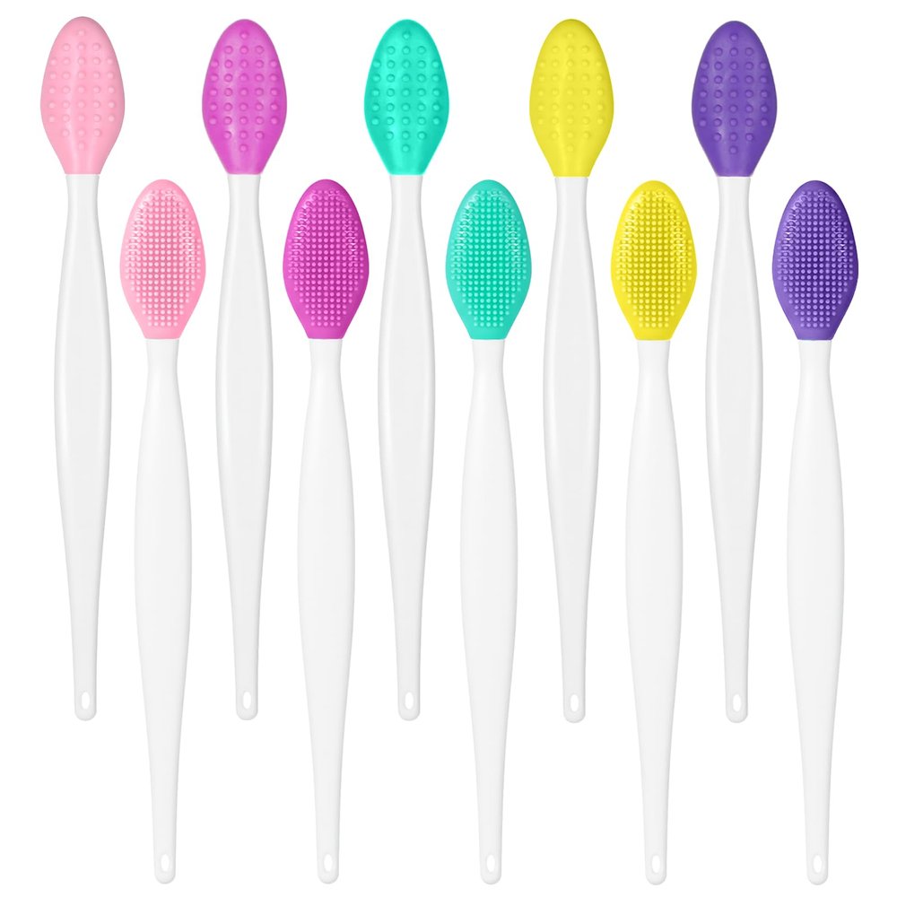 10 Pcs Silicone Lip Scrub Brush, Double Sided Lip Exfoliating Brushes Nose Clean Blackhead Removal Pore Scrubber Face Cleansing Brush Tools for Lips Exfoliator Scrubber Mixed Colors