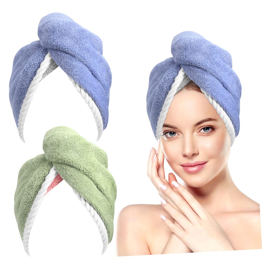Beaupretty 2Pcs Hair Drying Turban Quick Dry Coral Fleece Absorbent Hair Wraps for Women Fashionable Head Wraps for Beach Yoga Travel and More Grey