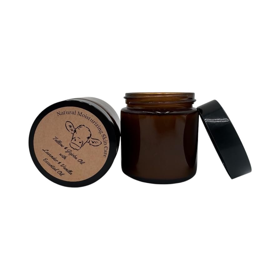 100% Grass Fed Beef Tallow for Skin Care - Face + Body Whipped - Moisturizer - Natural Lotion, 4oz (Lavender and Vanilla) Made in Ohio