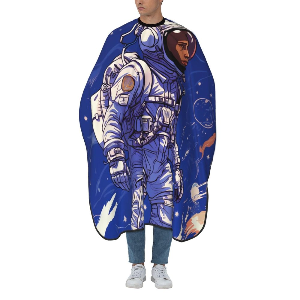 Aprons Professional Hair Cutting Cape with Adjustable Snap Closure, Black astronaut on blue Barber Cape for Men Women Waterproof Hairdressing Salon Cape, Coloring Makeup Styling Home Use