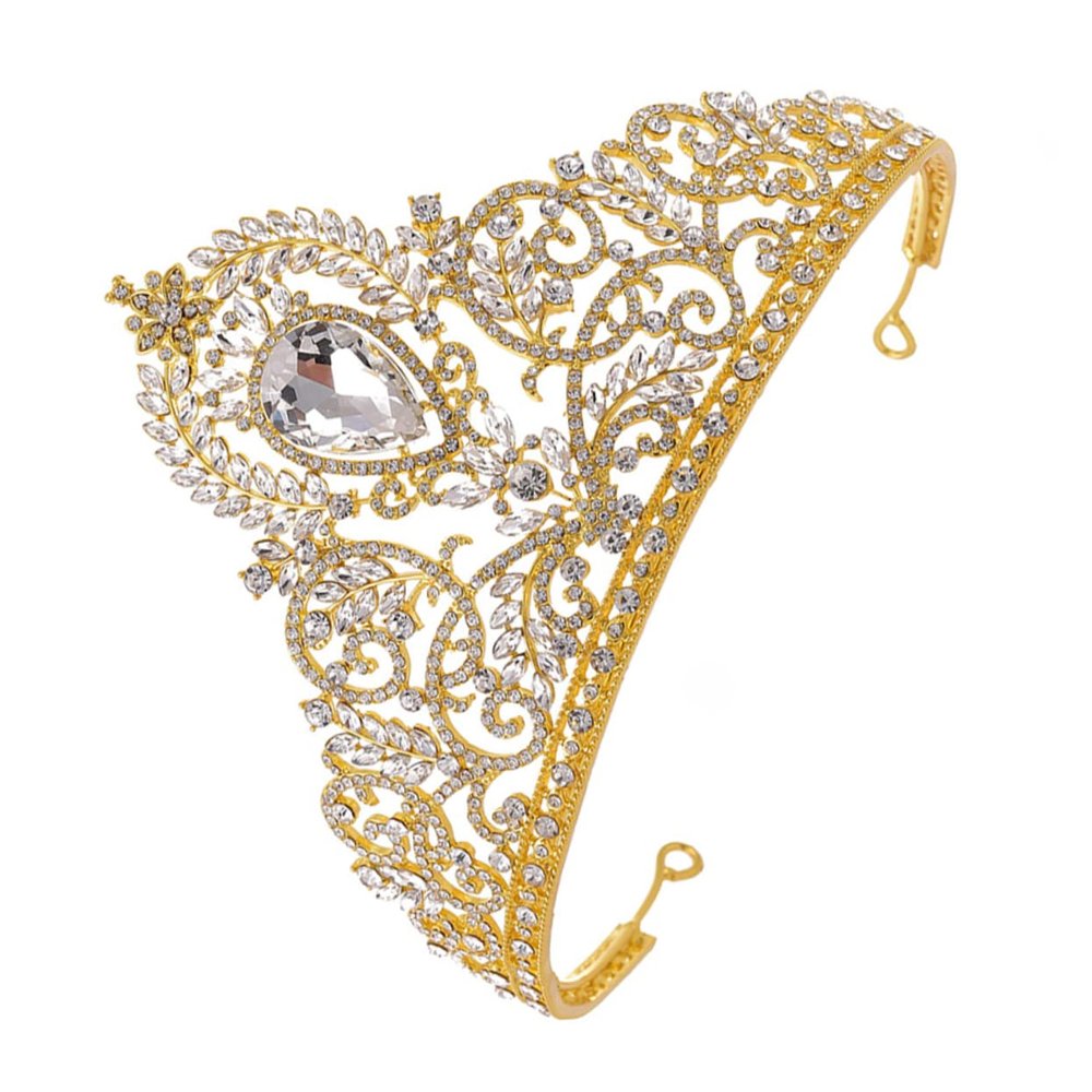 1Pc Baroque Style Rhinestone Inlaid Crown Hair Hoop for Women Elegant Bridal Headpiece for Weddings Parties and Special Occasions Golden