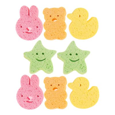 8pcs Cute Bath Sponge Set Natural Wood Pulp Scrubber for Newborns Soft Mild Cleaning Sponges Adorable Animal Designs Duck Bear Rabbit