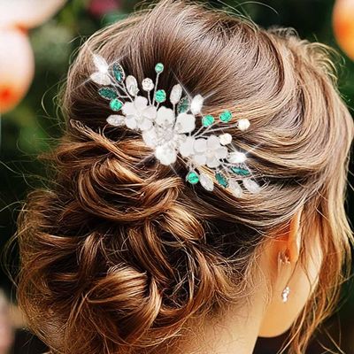 Campsis Bridal Hair Comb, Flower Hair Piece, Green Wedding Hair Accessories for Women