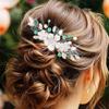 Campsis Bridal Hair Comb, Flower Hair Piece, Green Wedding Hair Accessories for Women view 1
