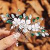 Campsis Bridal Hair Comb, Flower Hair Piece, Green Wedding Hair Accessories for Women view 2