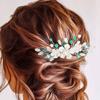Campsis Bridal Hair Comb, Flower Hair Piece, Green Wedding Hair Accessories for Women view 3