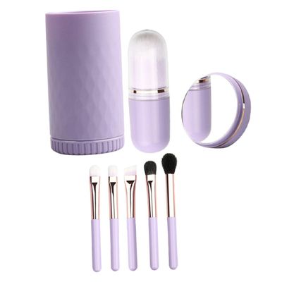 1Set Portable Professional Cosmetic Makeup Brush Kit with Mirror Durable Artificial Fiber Brushes for Travel Makeup Convenient Rotating Organizer Design for Go