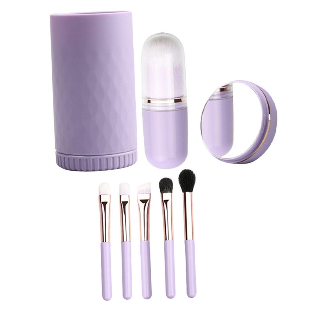 1Set Portable Professional Cosmetic Makeup Brush Kit with Mirror Durable Artificial Fiber Brushes for Travel Makeup Convenient Rotating Organizer Design for Go