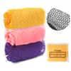African Net Sponge Authentic 3 Pieces Exfoliating Body Scrubber African Net Sponge with Knots African Exfoliating Net Bath Sponge with Travel Bag (Yellow,Pink,Purple) view 1
