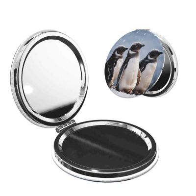KKLWEGU Young Penguins with Snow Compact Pocket Mirror,1x/2x Cosmetic Mirror Portable Folding Handheld Mirrors Portable Travel Makeup Mirror for Women Girls