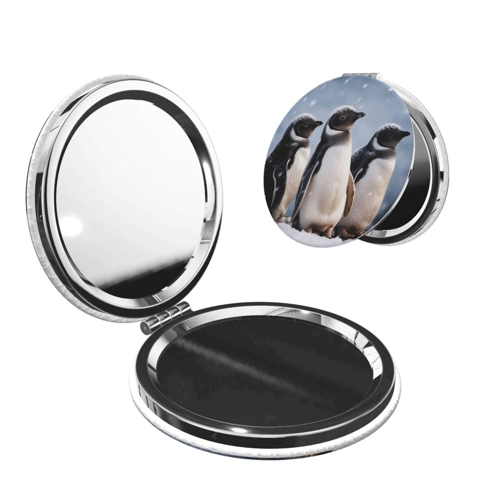 KKLWEGU Young Penguins with Snow Compact Pocket Mirror,1x/2x Cosmetic Mirror Portable Folding Handheld Mirrors Portable Travel Makeup Mirror for Women Girls