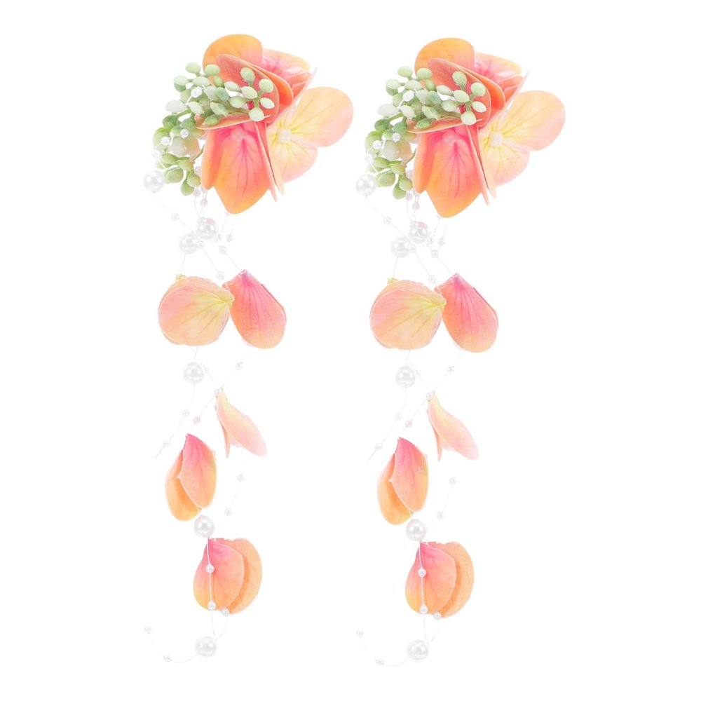 1Pair Artificial Flower Hair Clips for Women Bridal Hair Barrettes with Elegant Tassel Detail Lightweight Floral Accessories for Beach Weddings Vacations and Parties