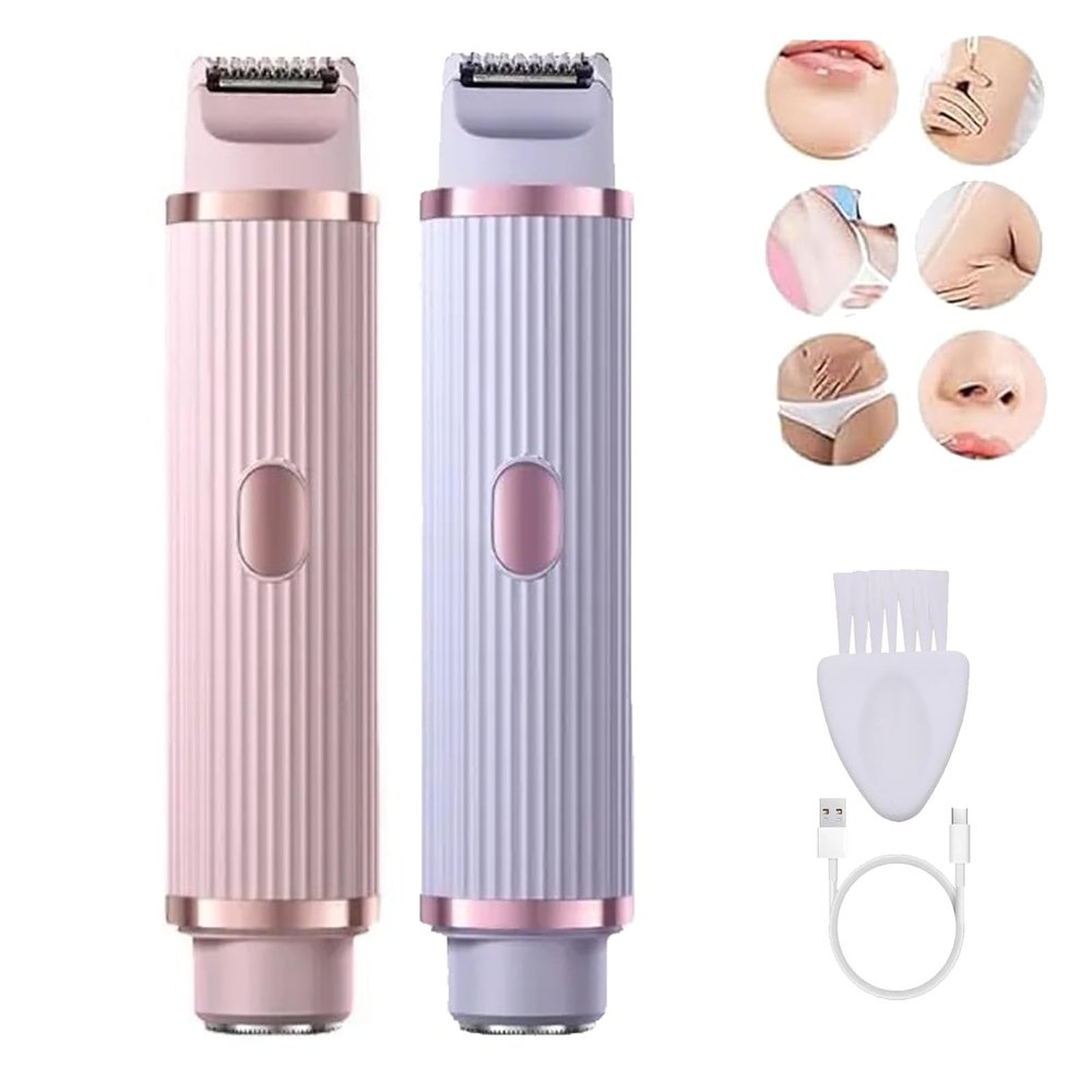 2 in 1 Wet & Dry Waterproof Electric Bikini Trimmer for Women, Painless Hair Removal (Pink+Purple)