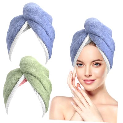 BATHVEVE 2Pcs Coral Fleece Hair Drying Hats Super Absorbent Hair Towel Wraps for Quick Drying Stylish Design for Women Comfortable Fit for Various Head Shapes for Beach Yoga