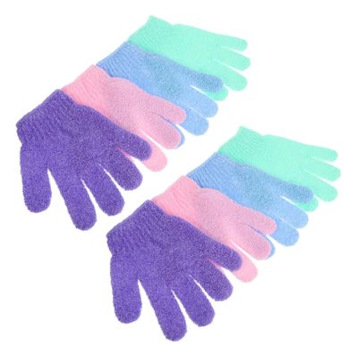 4Pairs Nylon Shower Gloves Exfoliating Body Scrub Mitts for All Skin Types Elasticized Use with Soap Shower Gels