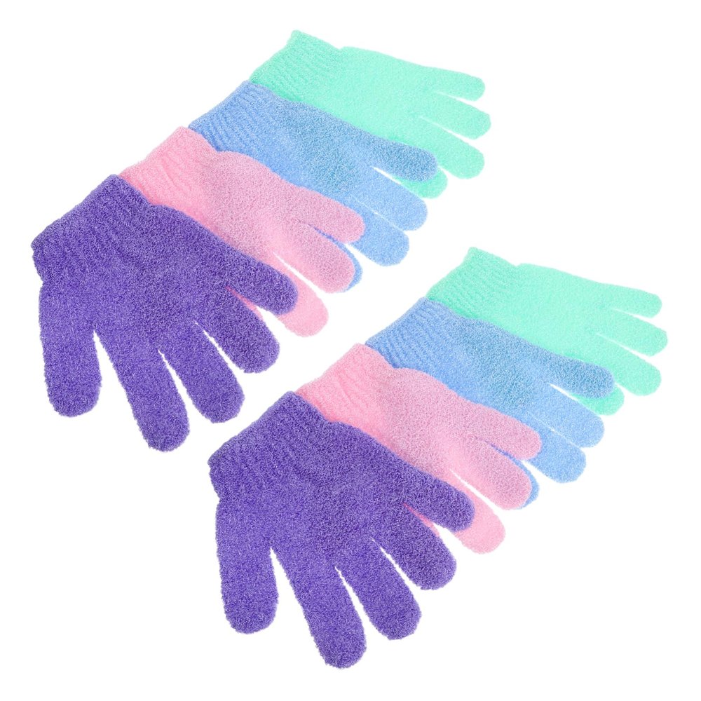 4Pairs Nylon Shower Gloves Exfoliating Body Scrub Mitts for All Skin Types Elasticized Use with Soap Shower Gels