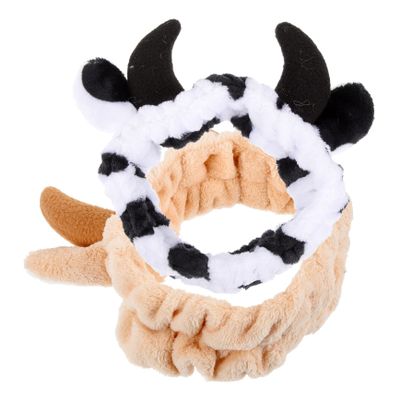 2Pcs Cute Cow Ear Horn Headbands for Women Elastic Makeup Skincare Face Washing Headband Adorable Cartoon Design for Spa Shower Facial Masks