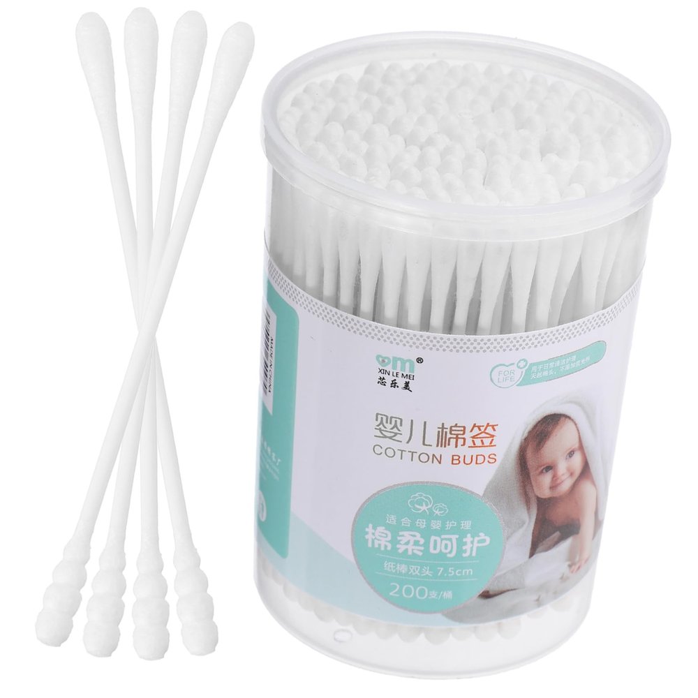 200Pcs Care Cotton Swabs Double Tipped Buds for Wound Care Makeup Applications Safe Ear Cleaning and Crafts Convenient Storage Box Included