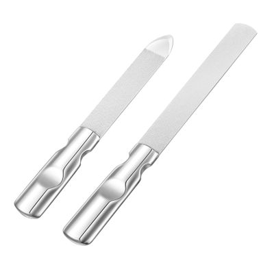 2Pcs Stainless Steel Fingernail File with Leather Case Double Sided Manicure Pedicure Tools for Men Women Ergonomic Design for Comfortable Grip for Home and Travel