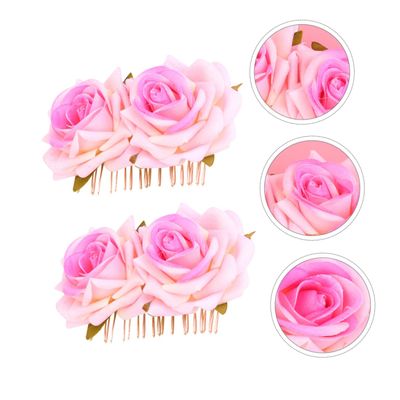 2pcs Dual Flower Hair Comb Elegant Rose Hair Decoration Breathable Fabric Headwear for Parties and Celebrations Stunning Accessory for Women