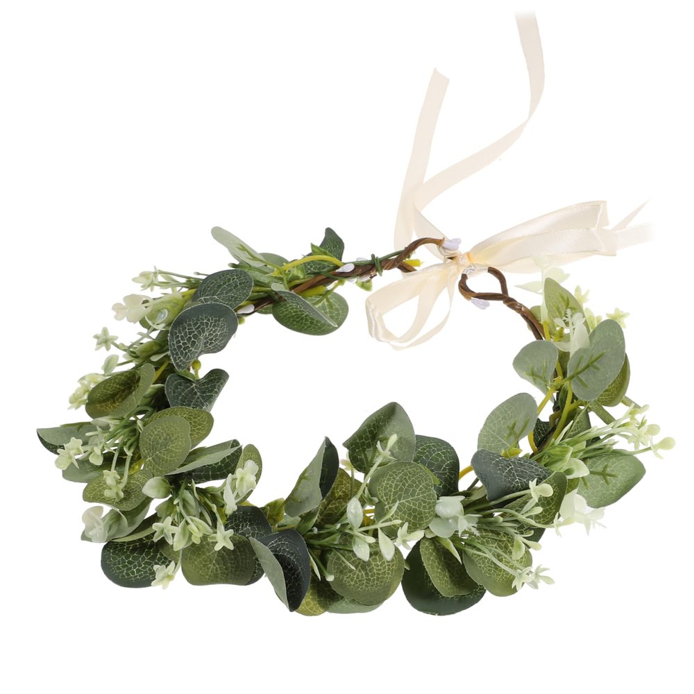 1Pc Faux Wreath Hair Ornament for Weddings Bridal Headdress Photo Props Beach Celebration Accessory Beautifully Designed with Greenery for and Photography