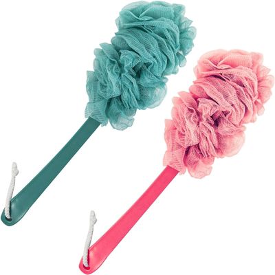 Back Scrubber for Shower, Loofah Sponge Brush Exfoliating Body, Long Handle Scrub Brush for Shower with Loofah on a Stick for Back Use, Bathing Accessories Body Brushes (A Style, 2pcs)