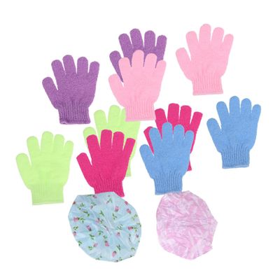 1Set Exfoliating Bath Gloves and Lace Bath Cap Men and Women Protective Shower Hat Kit for Smooth Skin and Hair Protection