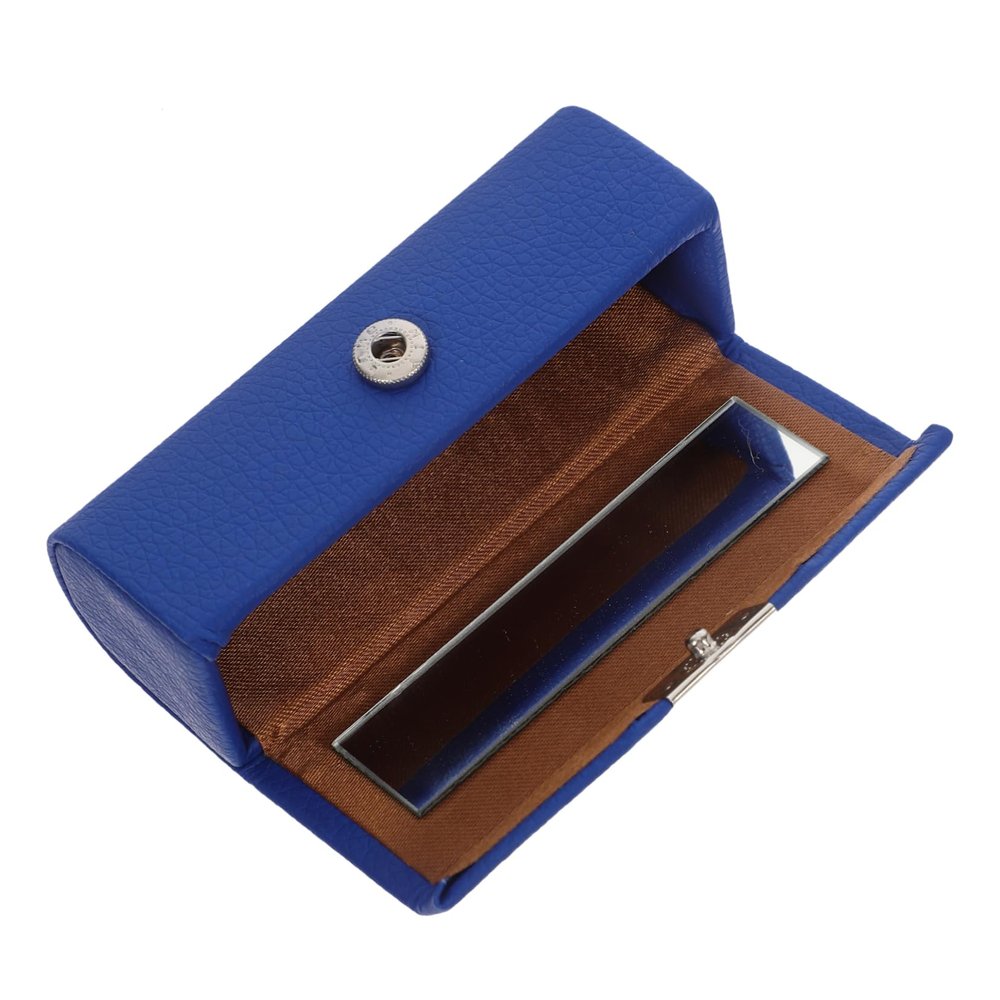 BAZEITFLOW Portable Single Lipstick Holder Mirror Elegant Leather Lipstick Case for Women Small Lip Gloss Storage Box Snap Button for Travel
