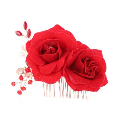 1pc Simulation Rose Hair Comb for Women Elegant Bridal Headdress Accessory for Weddings Proms and Special Occasions Charming Floral Design with Rhinestones