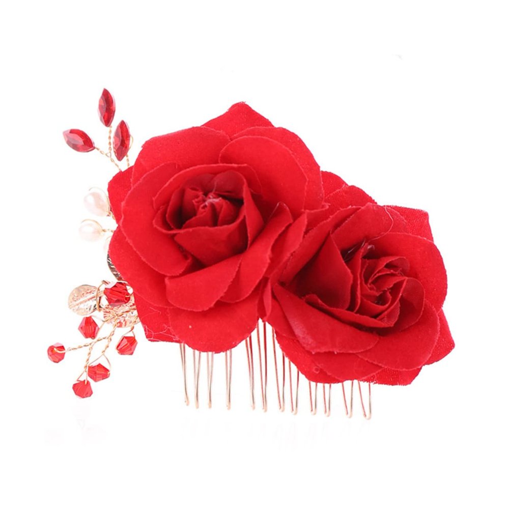 1pc Simulation Rose Hair Comb for Women Elegant Bridal Headdress Accessory for Weddings Proms and Special Occasions Charming Floral Design with Rhinestones
