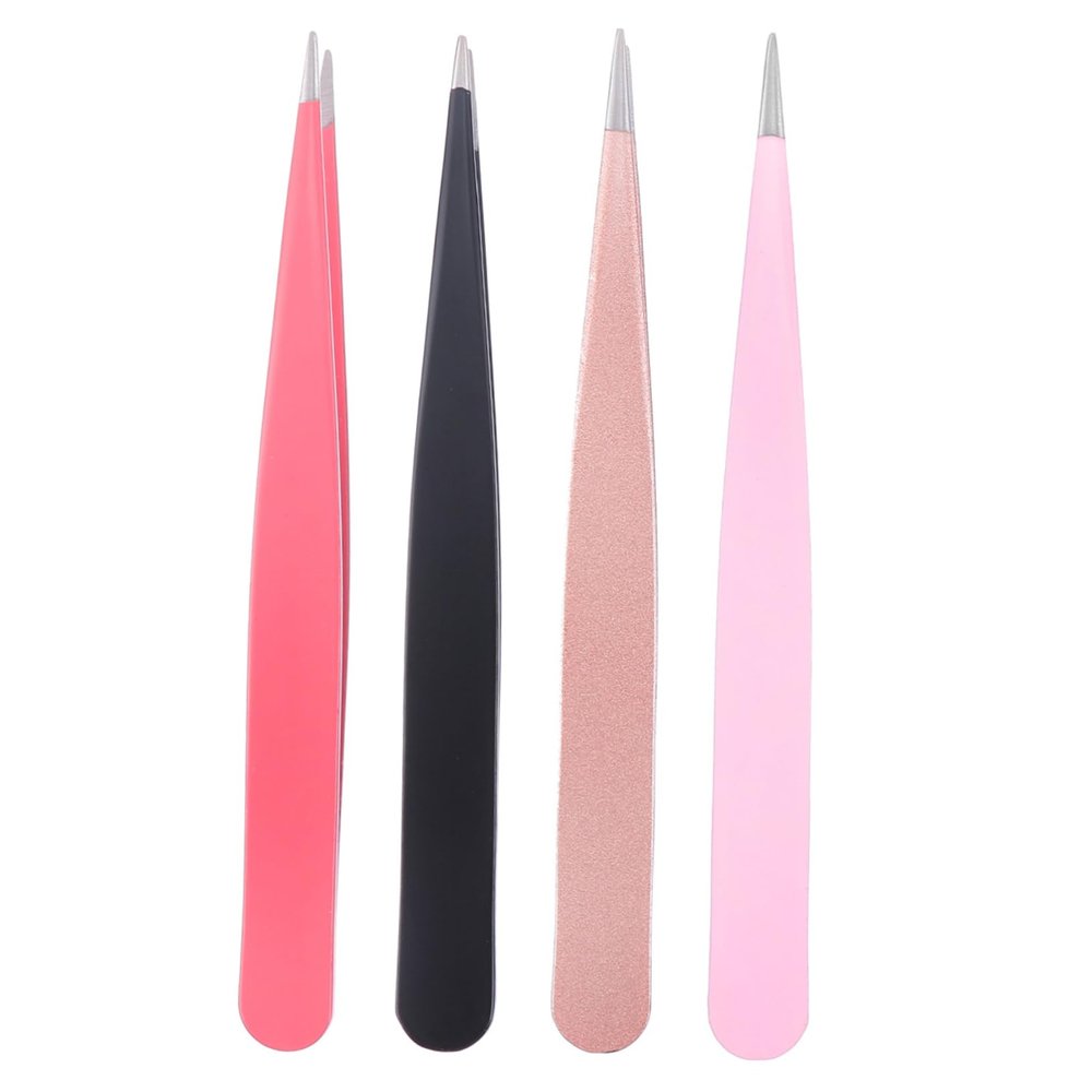 4Pcs Stainless Steel Eyebrow Clamps Pointed Mouth Tweezers for Makeup and Grooming Durable and Lightweight for Removal and Travel