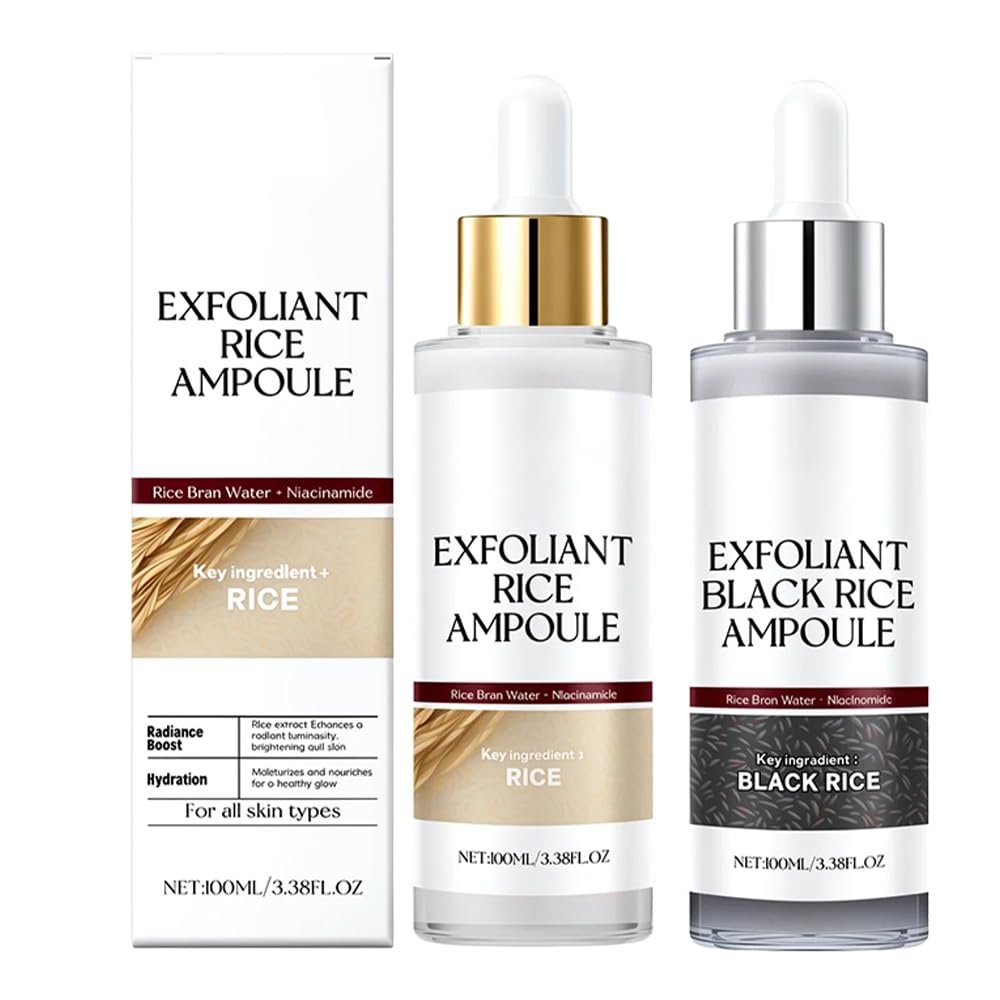Black and White Rice Peeling Ampoule, 2025 New Rice Ampoule Duo Face and Body Black and White Rice Exfoliant Peeling Solution, Moisturizing Nourishing for All Skin Types (Black+White, 3.38 Fl Oz)