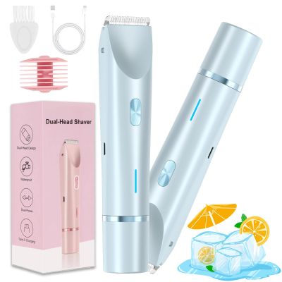 Bikini Shaver, Trimmer 2.0, 2 in 1 Bikini Trimmer for Women, Dual Head Shaver Women, 2 in 1 Wet & Dry Waterproof Electric Bikini Trimmer for Face, Body & Intimate Areas (Blue)