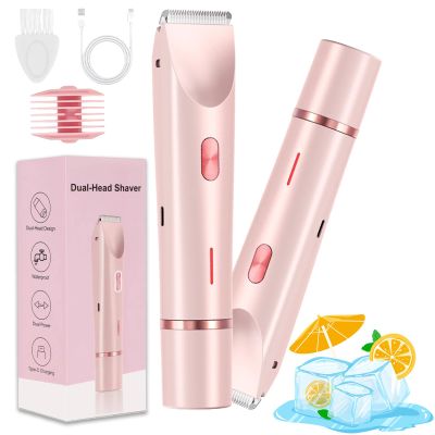 Bikini Shaver, Trimmer 2.0, 2 in 1 Bikini Trimmer for Women, Dual Head Shaver Women, 2 in 1 Wet & Dry Waterproof Electric Bikini Trimmer for Face, Body & Intimate Areas (Pink)