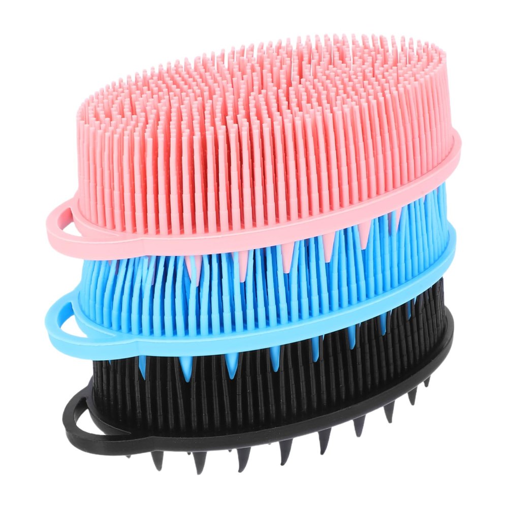 3Pcs Dual Sided Silicone Bath Brush Gentle Exfoliating Body Scrubber for Sensitive Skin Ergonomic Handheld Tool for Deep Cleansing Massaging for Back Shoulders
