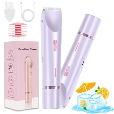 Bikini Shaver, Trimmer 2.0, 2 in 1 Bikini Trimmer for Women, Dual Head Shaver Women, 2 in 1 Wet & Dry Waterproof Electric Bikini Trimmer for Face, Body & Intimate Areas (Purple)