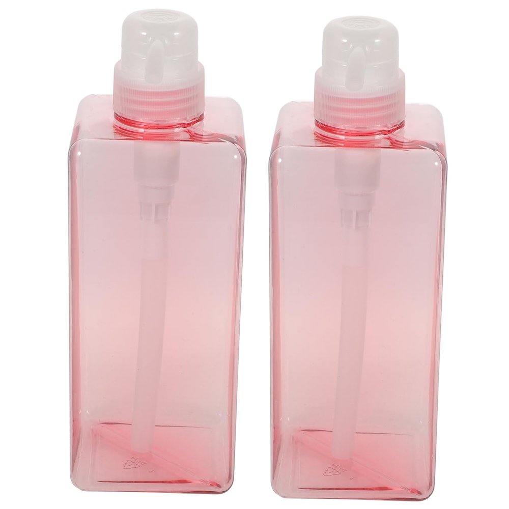 2PCS Pink Square Emulsion Pump Bottles Refillable Shampoo Dispenser for Body Wash Lotion and Soap Large Capacity Bottle for Home Hotel Use