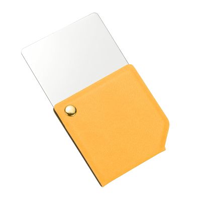 uxcell Small Square Pocket Mirror for Purse, 2.44 Inch Stainless Steel Compact Makeup Mirror with Leather Case, Travel Mirror Handheld Mirror for Women, Girls, Purse, Gift(Yellow)