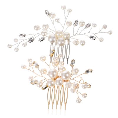 2Pcs Pearl Hair Side Comb Clips with Rhinestones Elegant Bridal Hair Accessories for Weddings Lightweight Hair Combs for Brides Bridesmaids and Mothers
