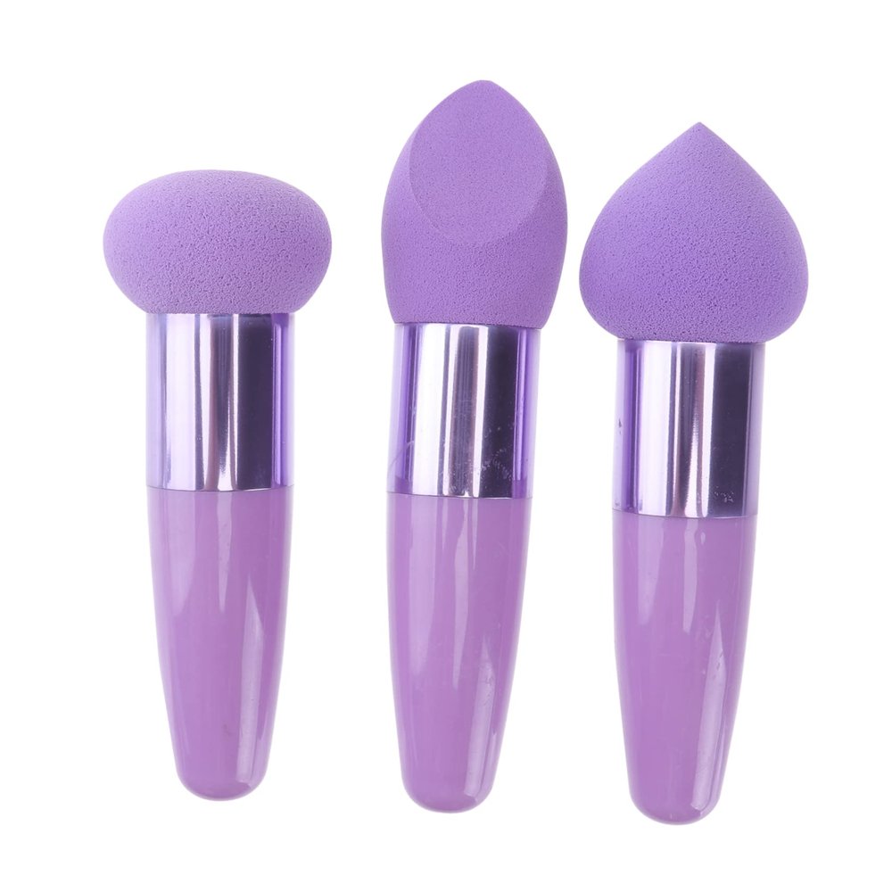 3Pcs Multifunctional Makeup Sponge with Handle Fluffy and Skin Friendly Applicators for Foundation Blusher and Powder Makeup Lovers