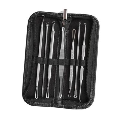 7Pcs Comedone Extractor Tool Kit for Blackhead and Pimple Removal Facial Blemish Remover Instruments with Spoon Loop and Spade Tips for Skin Treatment