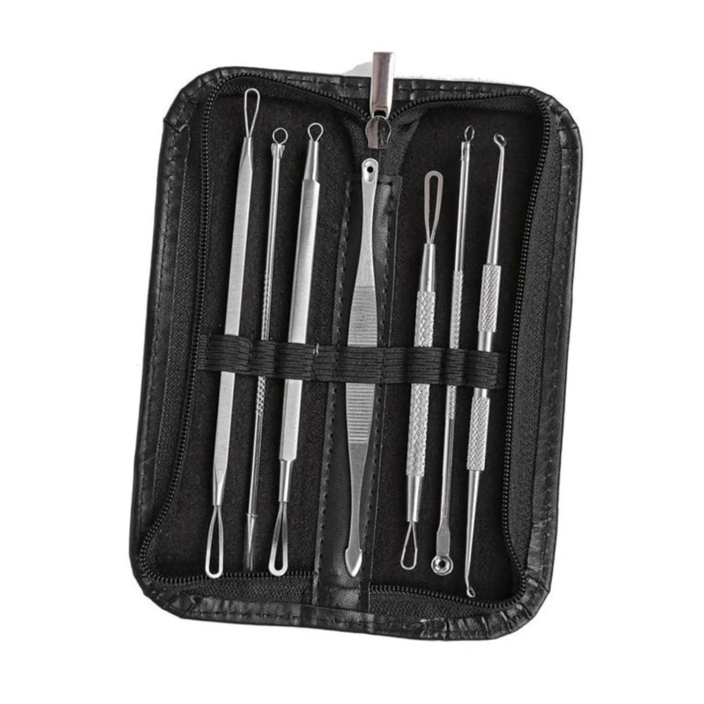 7Pcs Comedone Extractor Tool Kit for Blackhead and Pimple Removal Facial Blemish Remover Instruments with Spoon Loop and Spade Tips for Skin Treatment