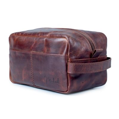 ALDESAKA Genuine Leather Toiletry Bag for Men | Vintage Travel Dopp Kit with Handle | Spacious Shaving & Grooming Organizer