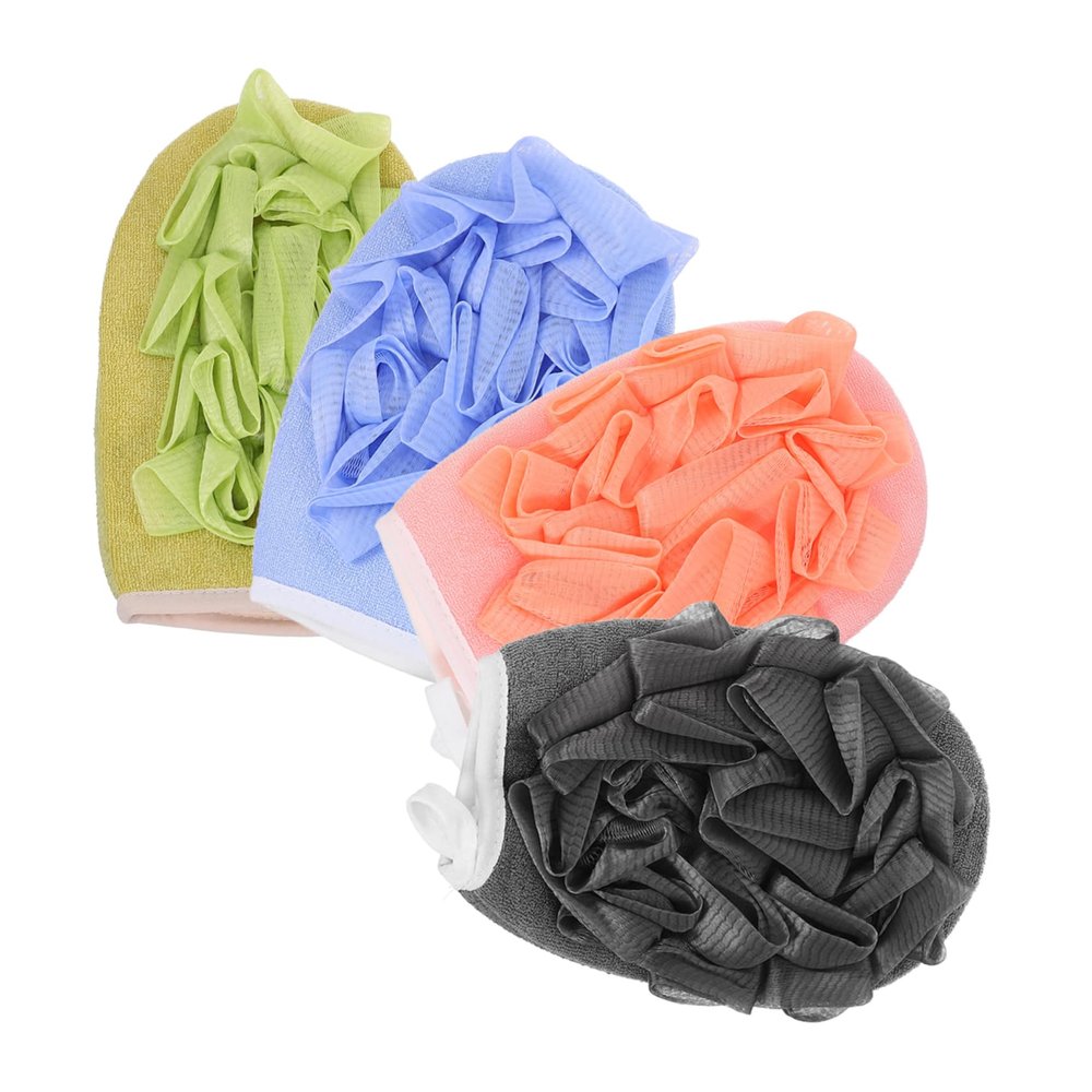 4Pcs Exfoliating Bath Balls and Scrubbing Gloves Dual Sided Body Cleaning Shower Accessories for Smooth Skin Gentle Massage and Exfoliation