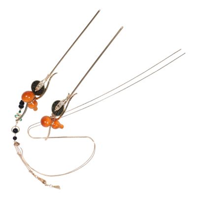 2pcs Chinese Hair Pin: Chinese Tassel Hairpin With Gourd Charm Asian Hair Accessory Traditional Hanfu Bun Maker Holder For Women Girls