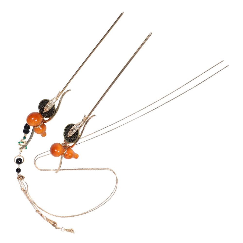 2pcs Chinese Hair Pin: Chinese Tassel Hairpin With Gourd Charm Asian Hair Accessory Traditional Hanfu Bun Maker Holder For Women Girls